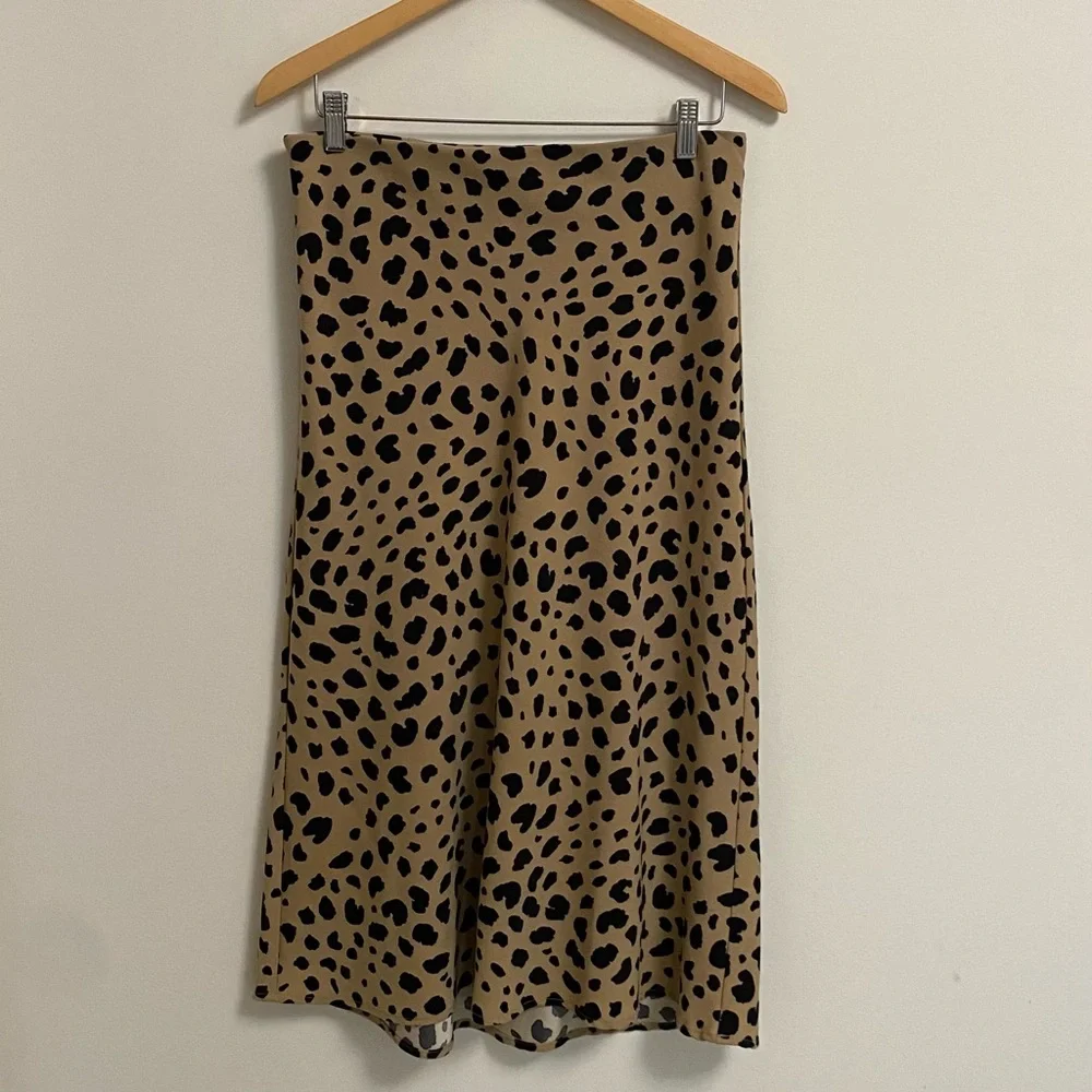 Rachel Zoe Leopard-Print Midi Skirt in Tan and Black SIZE 4